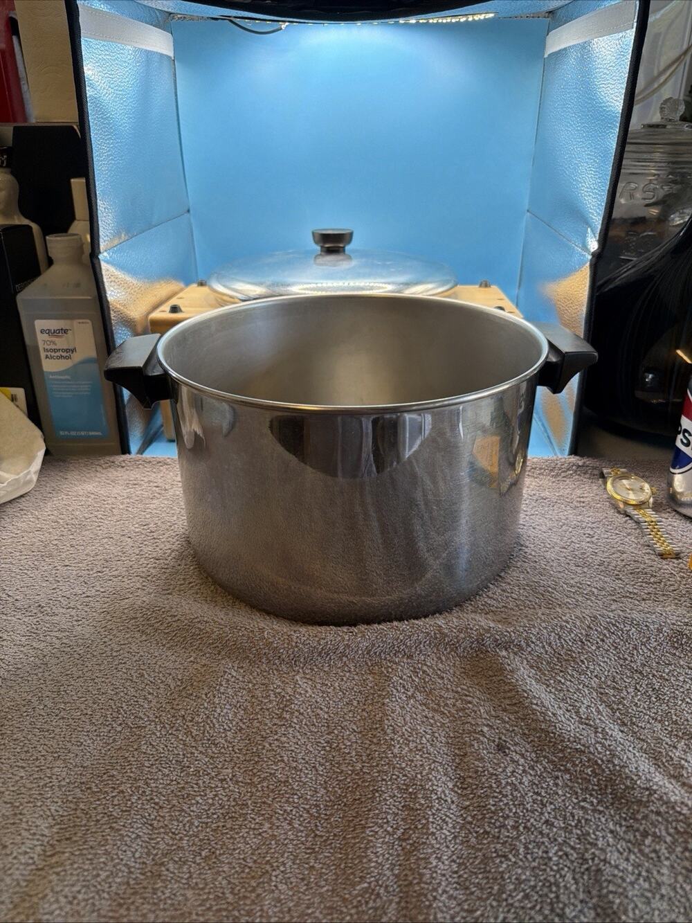Vintage Revere Ware 8 Qt Restaurant Style Stainless Steel Stock Pot with Lid USA